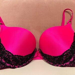 Victoria's Secret Hot Pink and Black Lace Bra